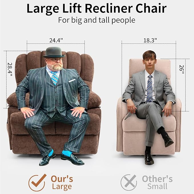 Power Lift Recliner Chair for Elderly People, Oversized Lift Recliner with Vibration Massage and Heat for Seniors with Charging Ports, Side Pockets, Chenille Fabric Brown