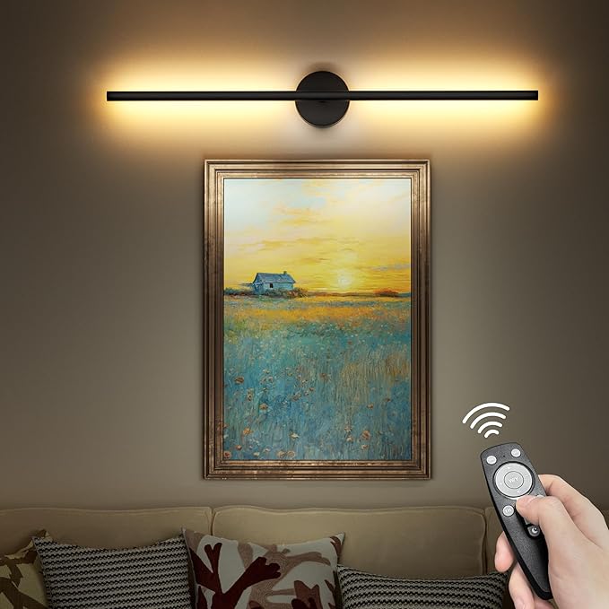 Battery Operated Wall Sconce Light: Wireless Magnet Wall Lamp Rechargeable with Remote Cordless Adhesive LED Sconce Wall Lighting Indoor for Living Room Bedroom Hallway Decor Black