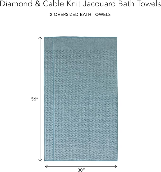 Texere 100% Organic Cotton Jacquard 650 GSM Premium Bath Towel Sets - Extra Absorbent Quick Dry and Plush (Cable, Smoke Blue, 2 Bath Towels)