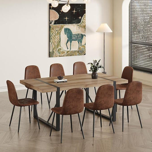 Dining Table Set for 8，Dining Room Table Set for 8，71'' Kitchen Table and Suede Nap Fabic Chairs Set of 8，8 Chair Dining Table Set for Kitchen Dining Room
