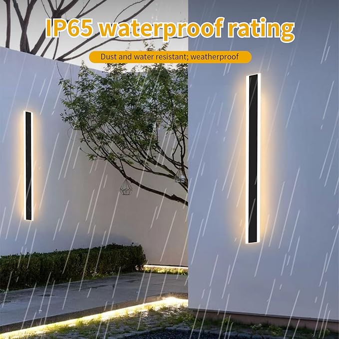 Modern 47inch Outdoor Wall Light, 3000k/4500k/6000k 3 Color Change Black Exterior Light Fixtures Wall Mount, Ip65 Waterproof Modern Porch Lights Non-Dimmable, Long Linear Outside Lighting Hard-Wired