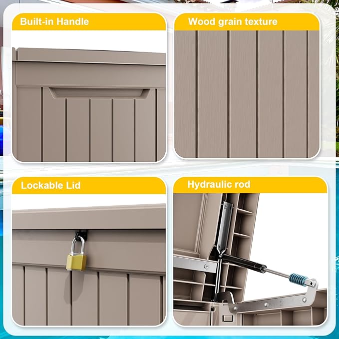 Vixzen 230 Gallon Resin Deck Box, Lockable Outdoor Storage Box for Patio Cushions Storage Furniture,Garden Tools, Pool Supplies, Weatherproof and UV Resistant- Grey