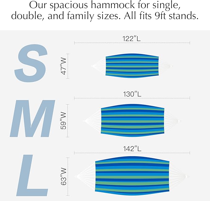 PNAEUT Double Hammocks for Outside, Replacement Outdoor Tree Hammock for Indoor Patio Porch Garden (Blue, Medium)