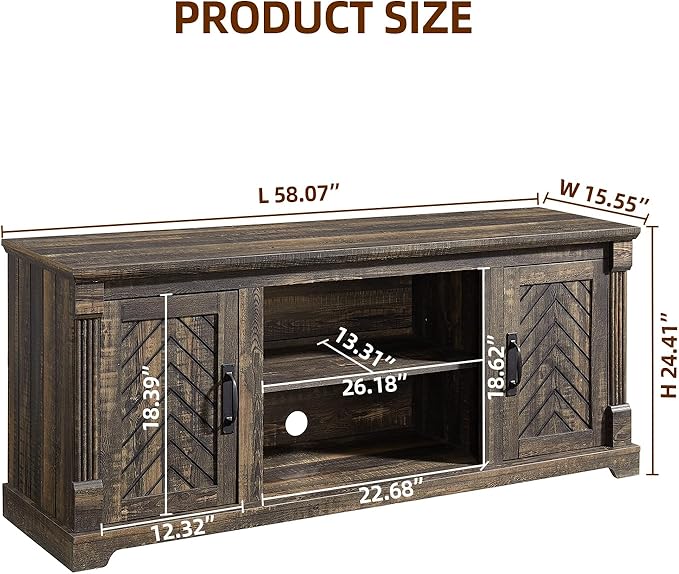 Farmhouse TV Stand for 65+ Inch TV, 25" Tall Entertainment Center with Barn Door, Rustic TV Stands for Bedroom with Adjustable Shelf, Wooden TV Consoles for Living Room, Dark Rustic Oak