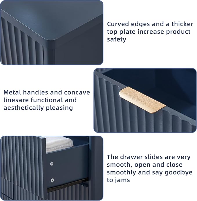 LEYAOYAO Fluted 6 Drawers Dresser Set of 2, 48" Wide Modern Chest of Drawers with Metal Handle, Navy Blue Curved Profile Dresser TV Stand, Wooden Drawer Organizer for Bedroom, Living Room, Hallway