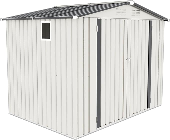 8x5.7x6FT Storage Shed, Outdoor Galvanized Steel Garden Shed with Lockable Door & Window, Waterproof Metal Tool Storage for Garden, Backyard, Patio, Lawn