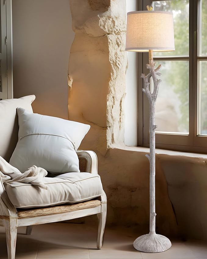 OYEARS Retro Farmhouse Floor Lamp for Living Room Rustic Standing Lamps Tree Trunk Deco Modern Country Vintage Wood Grain 59.75" Tall Corner Floor Lamp Bedroom Office