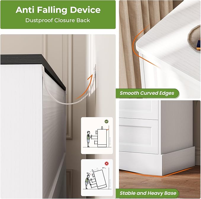 Hasuit Dresser for Bedroom with 9 Drawers, 51.2" Large Dresser with Charging Station, Wide Farmhouse Dresser Chest of Drawers, Wooden Storage Tower Organizer, Dresser for Bedroom Closet, White/Black