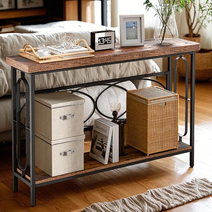 50 Inch Narrow Sofa Table, Industrial Long Sofa Table Behind Couch, Entry Console Table with Storage for Entryway, Living Room, Foyer