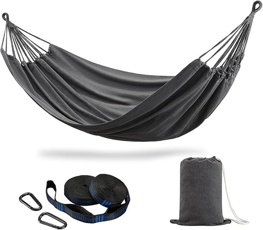 Brazilian Double Hammock with Tree Straps,Extra Large 94x63IN,2 Persons Hammock for Backyard Patio Outdoor and Indoor,450lbs Weight Capacity,Soft Woven Cotton Fabric - Dark Grey