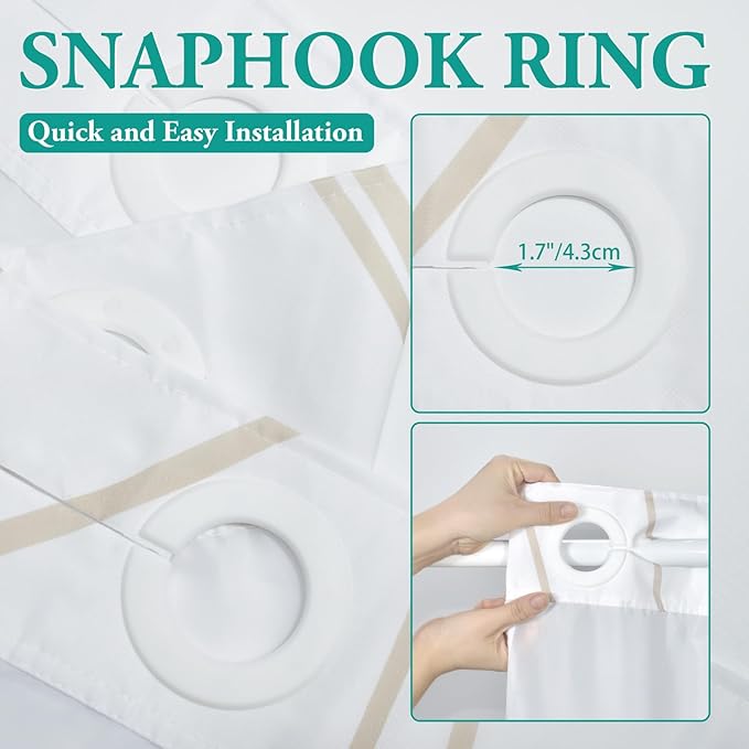 No Hook Beige Khaki Striped Stall Shower Curtain with Snap in Fabric Liner Set - Hotel Shower Curtain and Liner Set with See Through Mesh Top Window,Machine Washable, 54x80 INCH