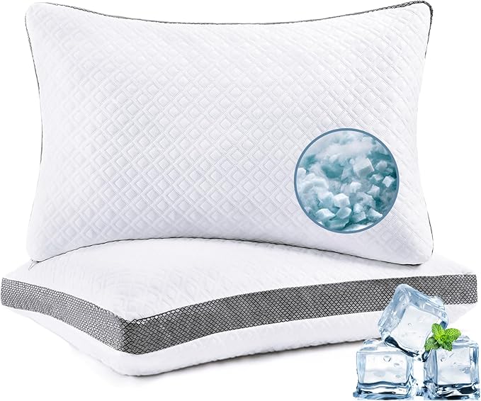 Tencel Standard Pillows Set of 2, Shredded Memory Foam Pillows, Adjustable Bed Pillow for Sleeping, 18"x26"Cooling Tencel Circular Knit Pillows for Side, Back, Stomach Sleepers