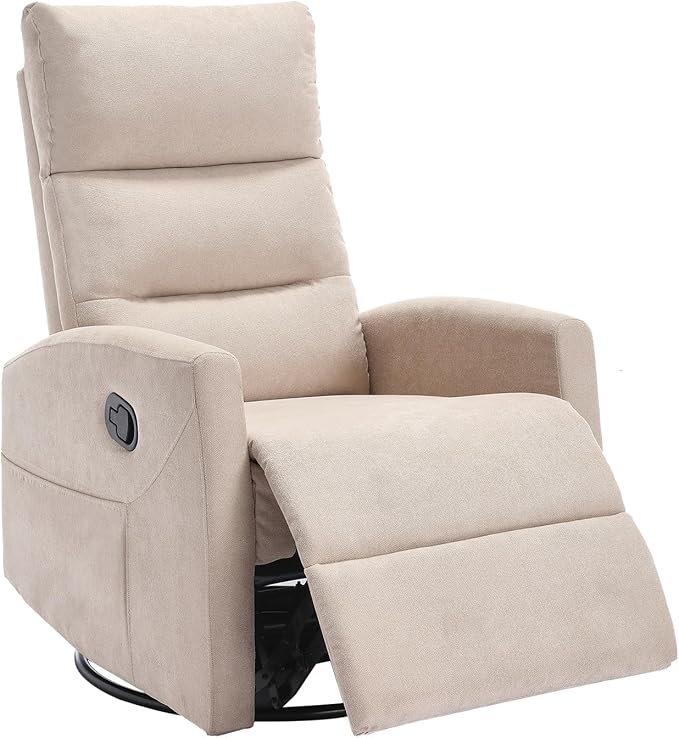 360° Swivel Recliner Chairs for Small Spaces, A Recliner with Side Pockets, Small Rocker Recliner for Living Room, Bedroom, Cream Recliner Chair for Adults