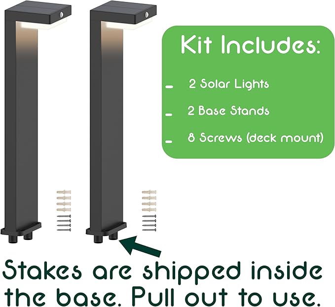 Solar Pathway Lights - Walkway Solar Lights for Outside - PIR Sensor & Two Lighting Modes - Rechargeable Battery Lasts Up to 55 Hours - 3000K - IP44 Weather Resistant - 2 Pack