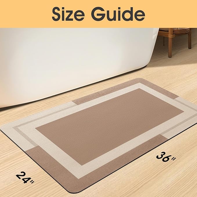 Ultra Thin Bath Mats Fit Under Door, Upgrade Backing Non Slip Bath Mat, Quick Dry Ultra Absorbent Bath Mat, Machine Washable Bathroom Rugs for Bathroom Floor, Bathtub, Kitchen, Taupe, 36"x24"