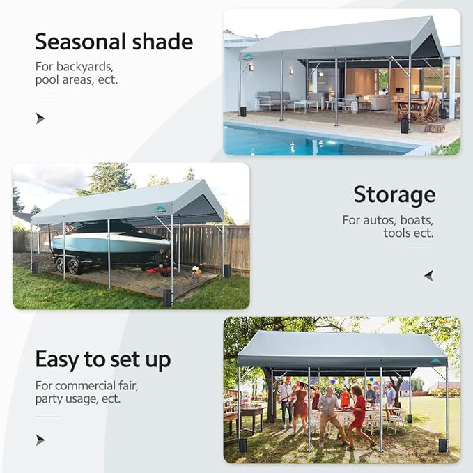 ADVANCE OUTDOOR 12x20 ft Heavy Duty Carport Potable Car Canopy Garage Party Tent Boat Shelter, Adjustable Height from 9.5 ft to 11 ft, Gray