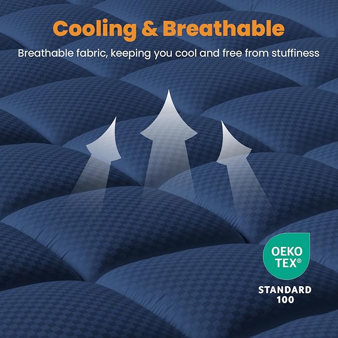 MATBEBY California King Mattress Pad - Cooling Breathable Mattress Topper, Quilted Fitted Mattress Protector, Pillow Top Mattress Cover with 8-21" Deep Pocket, Machine Washable, Navy Blue, Cal King