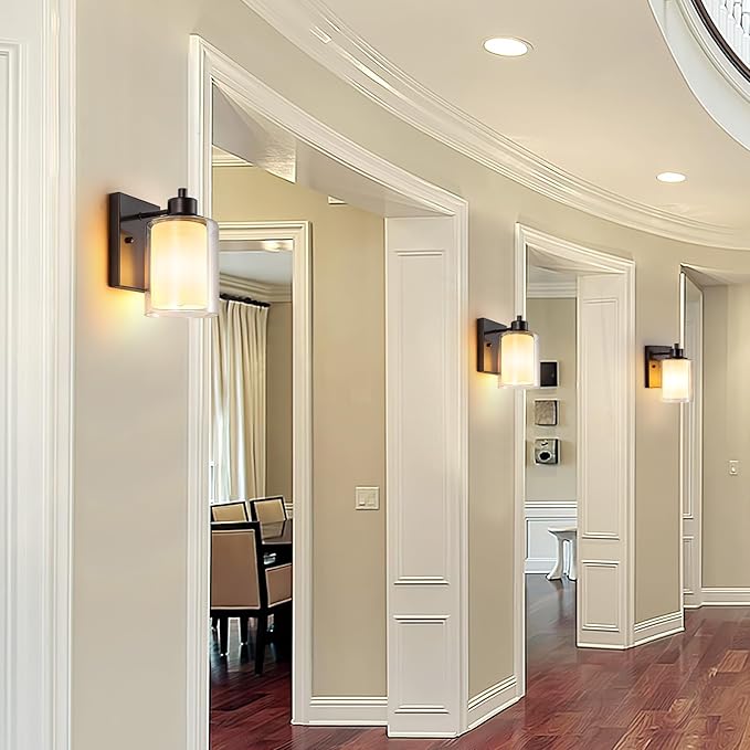 3 Pack Bath Vanity Light Fixtures 1-Light, Indoor Oil Rubbed Bronze Wall Light with Dual Glass Shade, Farmhouse Bathroom Wall Scone, Vintage E26 Bese Wall Mount Lighting