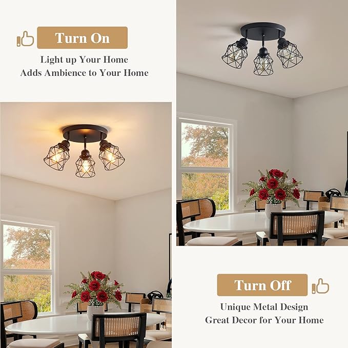 Kitchen Light Fixtures, Adjustable Semi Flush Mount Ceiling Light with E26 Base, Multi-Directional Lamp for Kitchen, Hallway, Dining Room, Farmhouse, Entryway