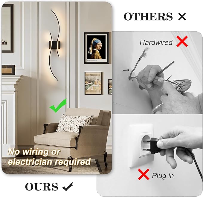 Battery Operated Wall Sconces with Remote Control, Stepless Colors 3000K-6000K & Dimming, LED Black Wireless Wall Light for Living Room, Hallway, Bedroom, 39.3 Inch (1 Pack)