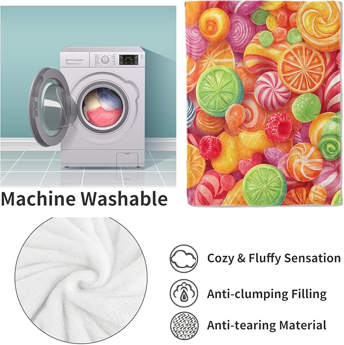 Candy Dream Flannel Blanket, Candy Thanksgiving Gifts, Colorful Candy Blanket for Women, Soft Lightweight Throw Blankets for Bed Home Travel Decor 40" x 50"