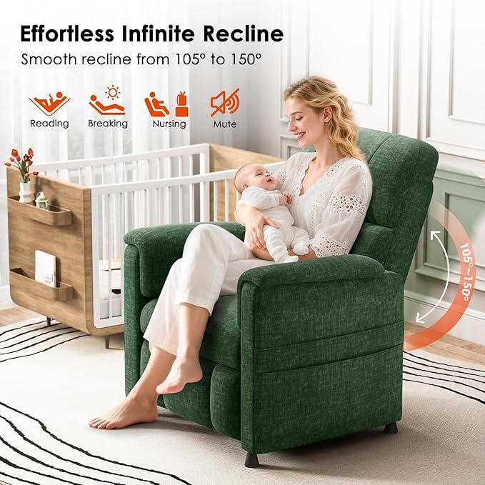 Amada Power Recliner Chair for Adults, Chenille Electric Reclining Chair for Small Spaces with Remote & Side Pockets, Thick Seat Cushion for Home Theater, RV, Living Room & Bedroom