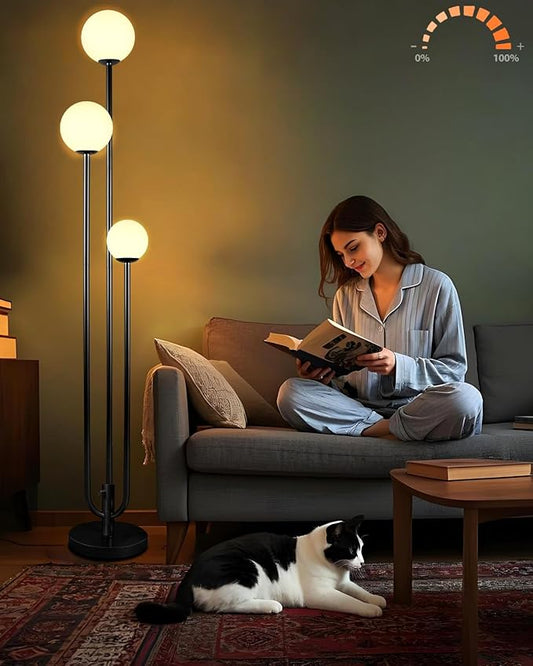 Lightdot 63IN Black Floor Lamp Dimmable with Candle Holder Style Mid Century Standing Lamps with 3 3000K Soft Warm White Bulbs Included, Modern Globe Floor Lamp for Living Room/Wedding