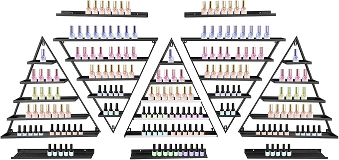 10PCS Triangular Nail Polish Racks, Metal Wall-Mounted Display Rack for Nail Polish Bottles, Lipstick Perfume Wall Shelf Essential Oil Organizer for Home Spa Nail Salon Shop