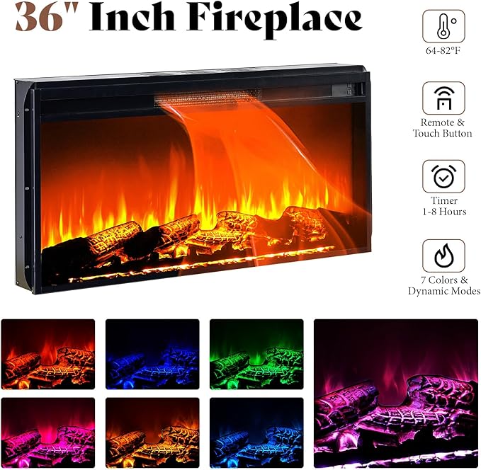 AMERLIFE 70” Fireplace TV Stand for TVs up to 75”, Solid Wood Entertainment Center with 36”Electric Fireplace Insert, Farmhouse Media Console with Storage, Distressed White