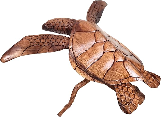 WorldBazzar Beautiful Extra Large Huge Hand Carved Wood Turtle Ocean Coral Statue One of Kind,Brown