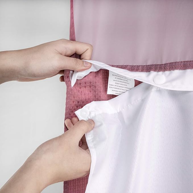 River Dream Heavyweight No Hooks Required Dotted Waffle Weave Shower Curtain with Snap in Liner - 71W x 74H,Hotel Grade,Spa Like Bath Curtain,Pale Mauve