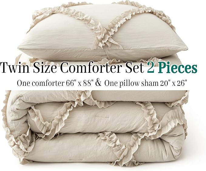 Bonlino Twin Comforter Set Soft Bedding - 2 Pcs Tufted Decor Fluffy Comforter Boho Bed in a Bag with Cute Lightweight Pillowcase for Dorm Farmhouse Bedroom Luxury Gift(Wheat)