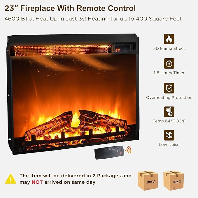 OKD Farmhouse Fireplace TV Stand for 70 Inch TV, 33" Tall Highboy Entertainment Center with 23" Electric Fireplace, Rustic Media Console w/Sliding Arched Door for Living Room,Reclaimed Barnwood