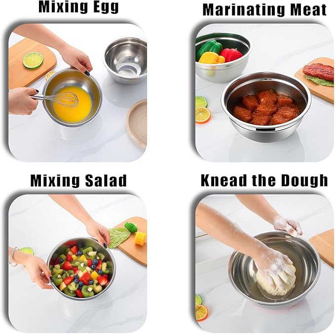 Lazycorner Stainless Steel Mixing Bowls with Airtight Lids Set of 7 Stainless Steel Bowls Set with 3 Grater Attachments Great for Serving & Baking