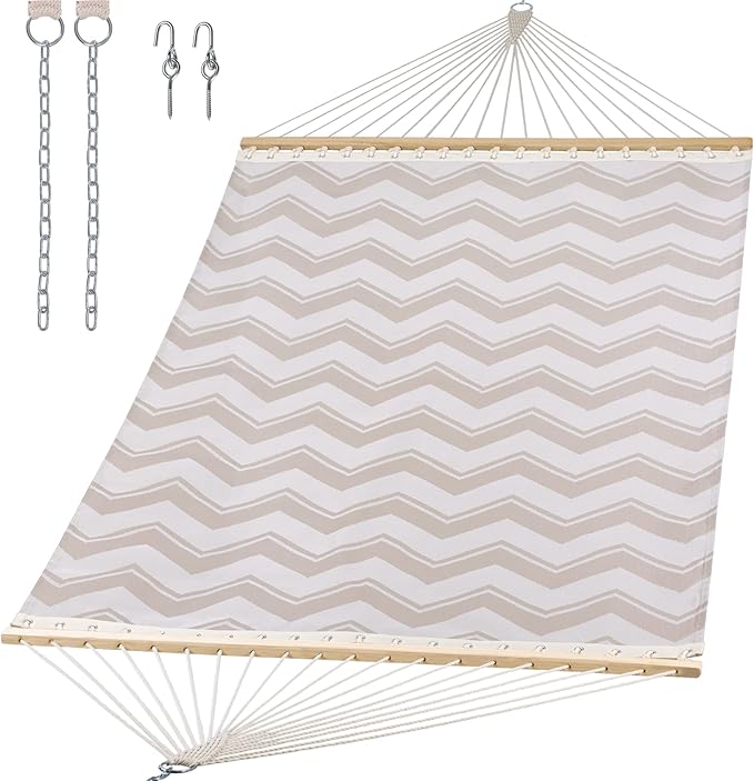 SUNCREAT Hammocks Two Person Tree Hammock, Heavy Duty Hammock for Poolside, Garden, Backyard, Patio, 450lbs Capacity, Gray Waves