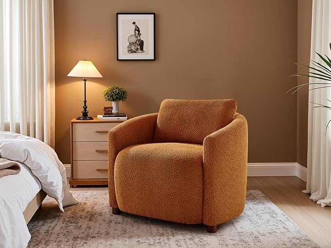 Boucle Accent Barrel Chair Set of 2, Cloud Reading Chair for Living Room & Bedroom, Furry Sherpa Armchair with Cozy Soft Throw Pillow Back, Comfy Upholstered Lounge Chair, Modern Single Sofa Chair