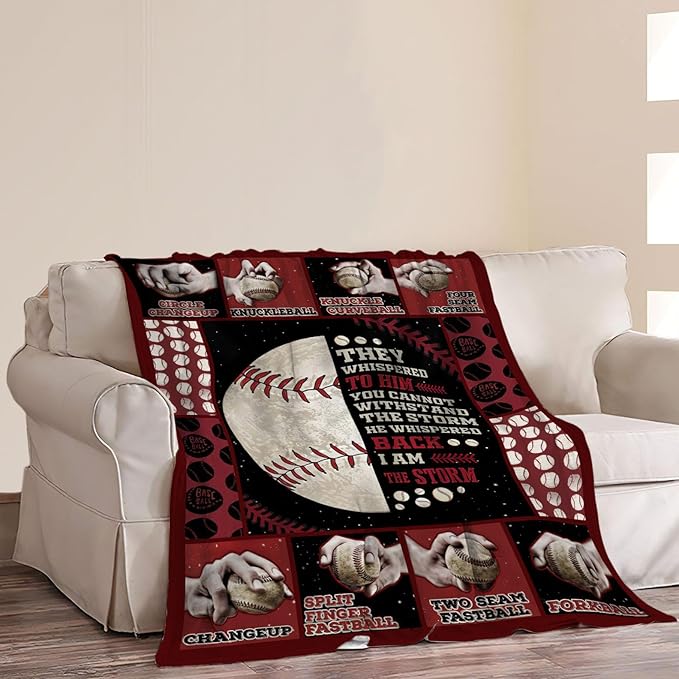 Baseball Gifts: Cozy Fleece Flannel Blanket, Soft Warm Plush, Lightweight, 50"X60" for Boys, Girls, Teens, Men, Kids, Couch, Sofa, Bed
