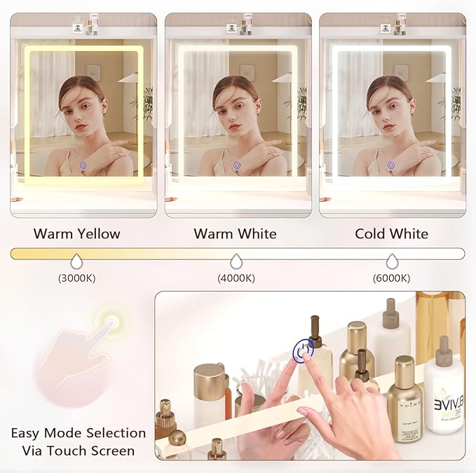 Vanity Desk with Mirror and Lights, White Makeup Vanity Table with Charging Station，Large Vanity Desk with 6 Drawers & 2 RGB Cabinet, Dressing Table Set with Lighted Mirror Adjustable, for Bedroom