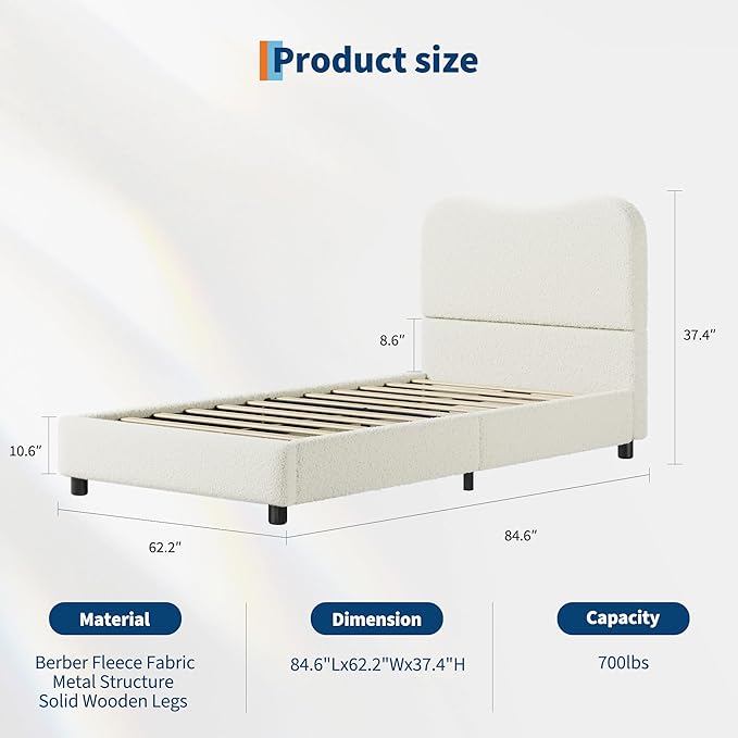 GarveeHome Queen Bed Frame for Kids with Velvet Upholstered Headboard, Cute Low Profile Platform Bed for Girls and Boys, No Box Spring Needed, Strong Wooden Slats, Noise Free, Easy Assembly, Beige