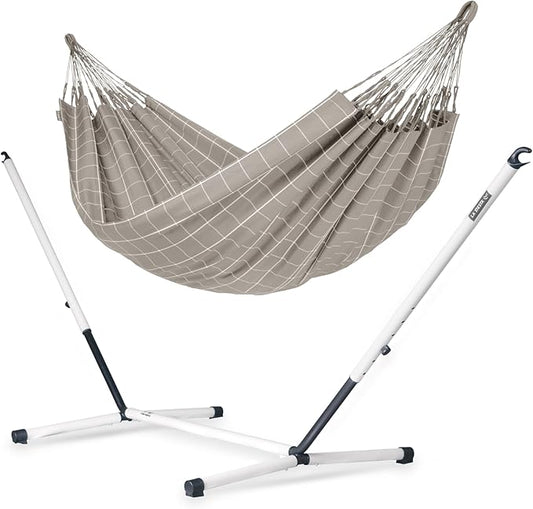 LA SIESTA® - XL King Brisa Classic Hammock & Nautico Steel Stand - Weather & Tear Resistant - Portable, Family Hammock w/Stand - Balcony Porch Garden Outdoor Indoor Hammock - Max 440 Lbs, Almond