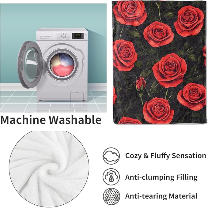 Red Roses Flannel Blanket, Floral Gifts, Floral-Themed Blanket for Women, Soft Lightweight Throw Blankets for Bed Home Travel Decor 40" x 50"