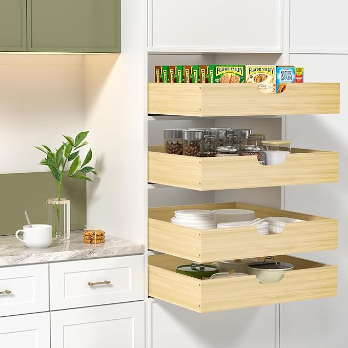 COOLBEBE Pull Out Cabinet Organizer, Soft Close Pull Out Drawers for Cabinets, 19" W x 21" D Solid Wood Slide Out Cabinet Drawers in Kitchen, Pantry, Bathroom, Bottom Assembly