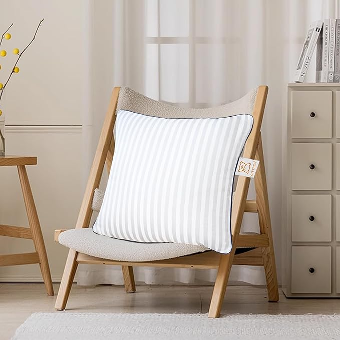 Pillows Insert 28'' x 28'' Set of 2, Decorative Euro Throw Pillows with Luxury Silky Covers for Indoor Couch, Sofa or Bed Decors, White Striped Cushion Sham Stuffer