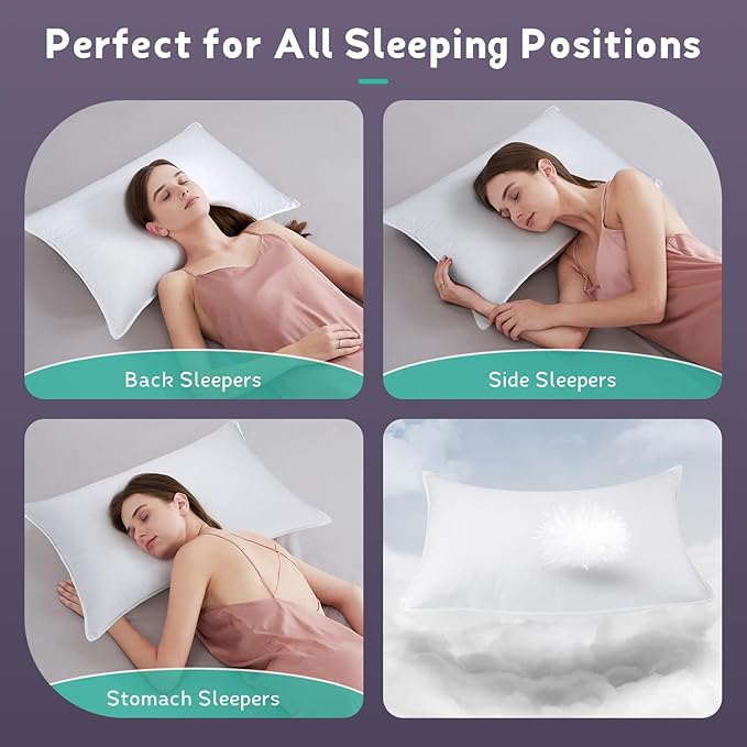 White Goose Down Pillow - Luxury Hotel Bed Pillow with Natural 1000+ Fill Power, Natural Goose Feather Pillow for Sleeping, 600 Thread Count Cotton Shell, Queen Size- Soft, 1 Pack