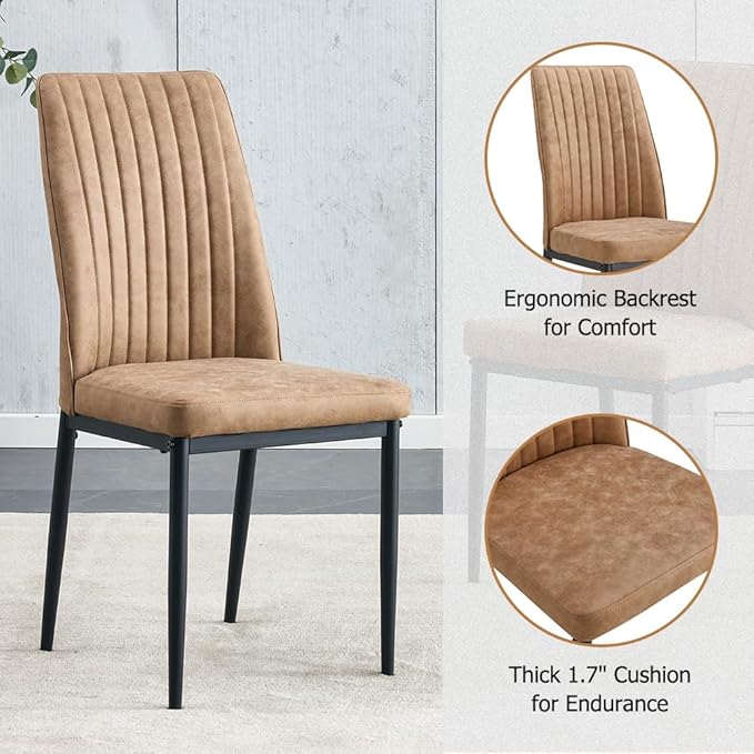 Dining Table Chairs Set for 4, Modern Rectangular Dining Room Table Set PU Leather Upholstered Dining Chairs 55" Dinner Table Set for Kitchen, Dining Room (Dining Table Set for 4, Brown)