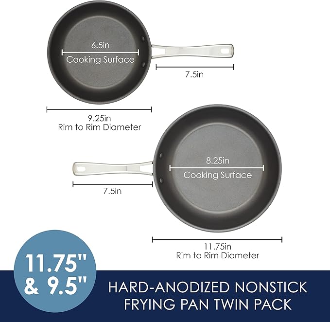 Rachael Ray Cook + Create Hard Anodized Nonstick Frying Pans/Skillet Set, 9 Inch and 11.75 Inch - Black