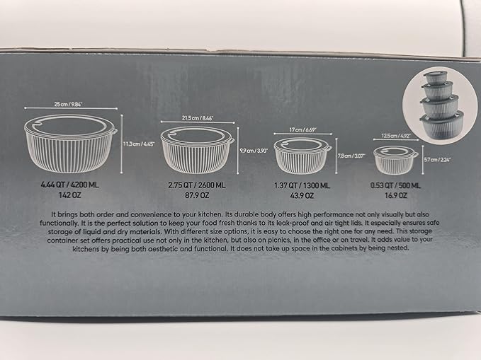 Hobby Life Dora Series, 4-Mixing Bowls with 4-Airtight Lids – 8-Piece Nesting Bowl Set, Leak-Proof Plastic Kitchen Bowls for Mixing, Serving & Food Storage–Non-Slip, BPA-Free, Microwave & Freezer Safe