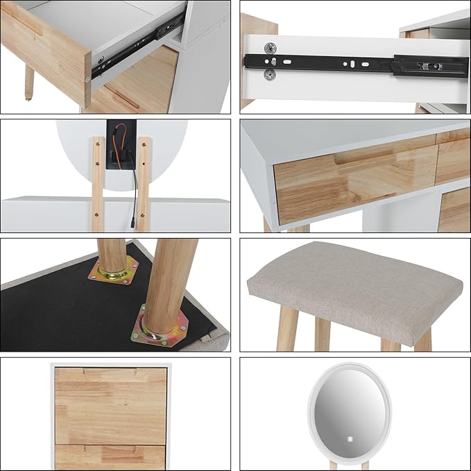 YOURLITE Makeup Vanity Desk with Lights, Small Vanity with 4 Drawers for Small Spaces, Dressing Table Set 3 Colors Adjustable Lighting Brightness Mirror