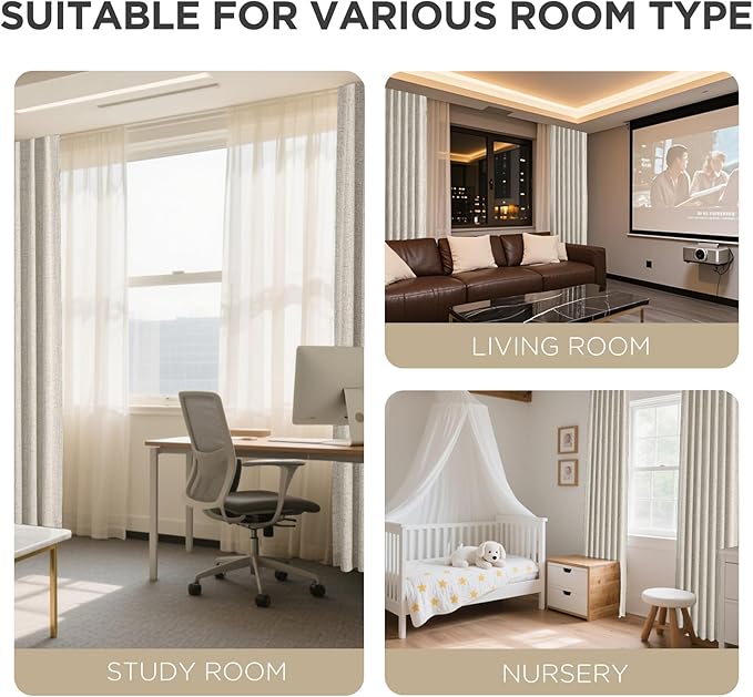 Joydeco 100% Blackout Curtains for Bedroom - Natural Linen Curtains 70" W x 108" L Long, Thermal Insulated 1 Panels Light Beige. Room Darkening Light Blocking Drapes for Living Room