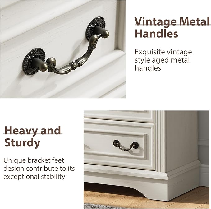 White Dresser for Bedroom, Modern 7 Chest of Drawers, 54" Wide Chest of Drawers w/Carved Pilasters, Wood Closet Organizers and Storage Cabinet for Bedroom, Living Room, Hallway